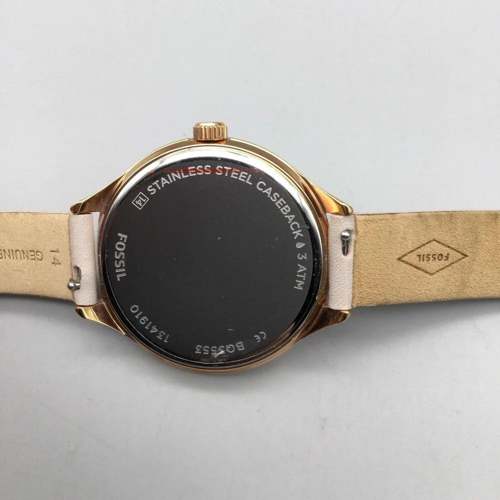 Fossil BQ3533 Womens Watch 36mm Cream Dial Beige Leather Crystals New Battery